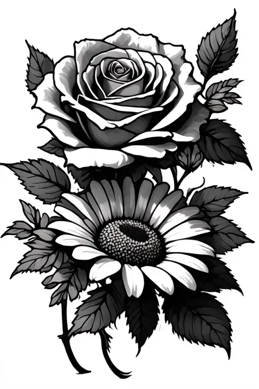 Roses Daisies Intertwined Symbolizing Strength And Resilience