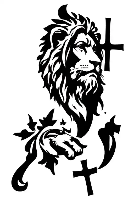 Jesus Christ And Lion Face And Crosses Mixed
