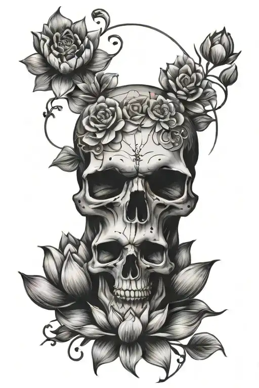 Skull And Lotus Flowers