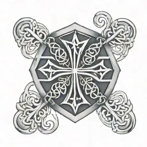 Shield With Celtic Cross On It Tattoo Design