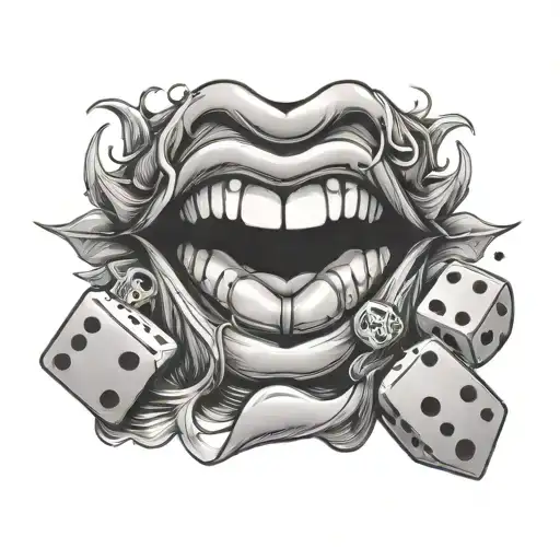 Lips And Dice In Mouth Open
