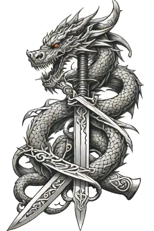 Sword With Japanese Letter With Dragon Wrapped