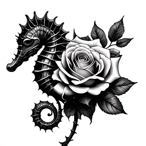 Seahorse Wrapped Around Rose