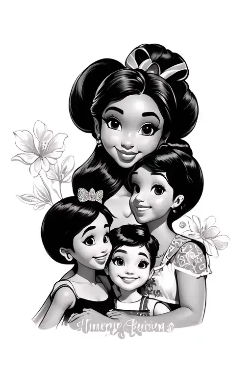 Disney Family Tattoo With A African American Mom And Two Kids
