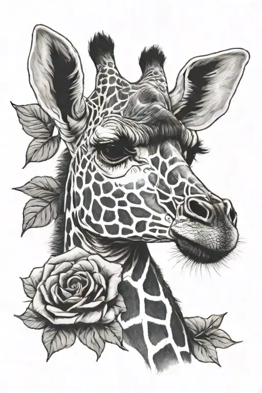 Giraffe With Rose In Mouth