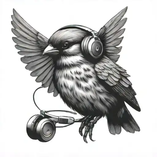 Sparrow Flying Bird With Headphones