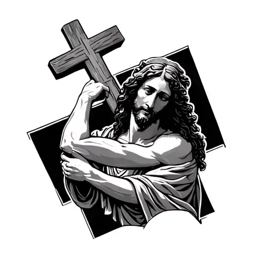Jesus Holding Cross On Back