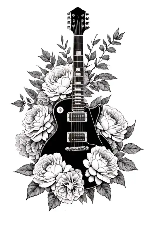 Roses And Peony Intertwined With A Fender Guitar Merging Together With An Arsenal