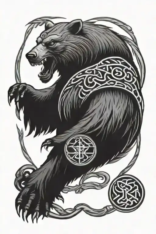 Viking Runes Upper Arm Sleeve Featuring Bear And Ravens