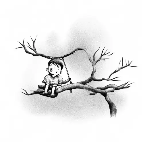 Sad Child On A Swing Tree
