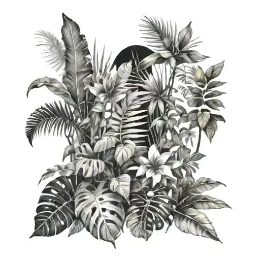 Jungle With Three Different Styles Of Plants