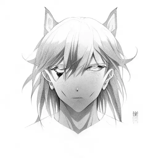 A Black And Grey Portrait Of A Maniac Character From An Anime