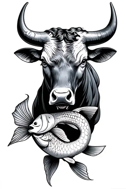 Tattoo With Zodiac Signs Of Bull Bull And Fish