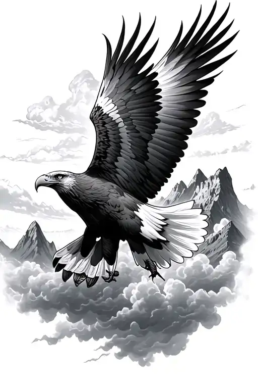 Eagle Flying Through A Cloud And Mountains Rising Phoenix