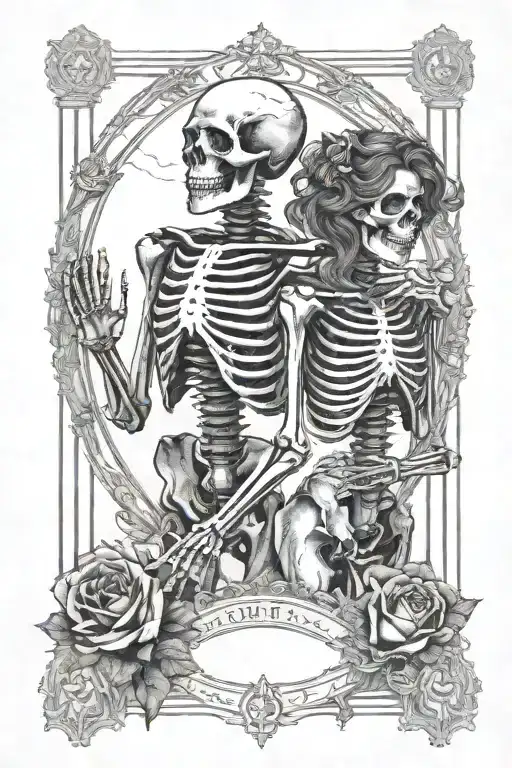 Man And Woman Skeleton Lovers Tarot Card