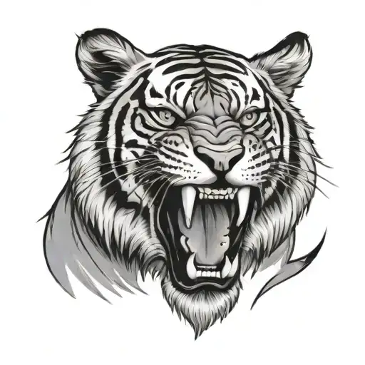 Simple Tiger Head With Teeth Showing