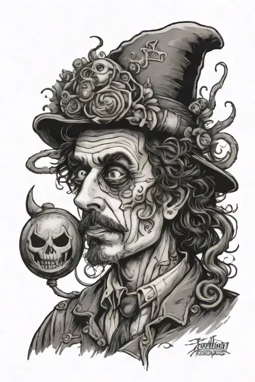 A Hauntingly Beautiful Tim Burton Inspired Portrait Of A Camp Director With Halloween Motifs