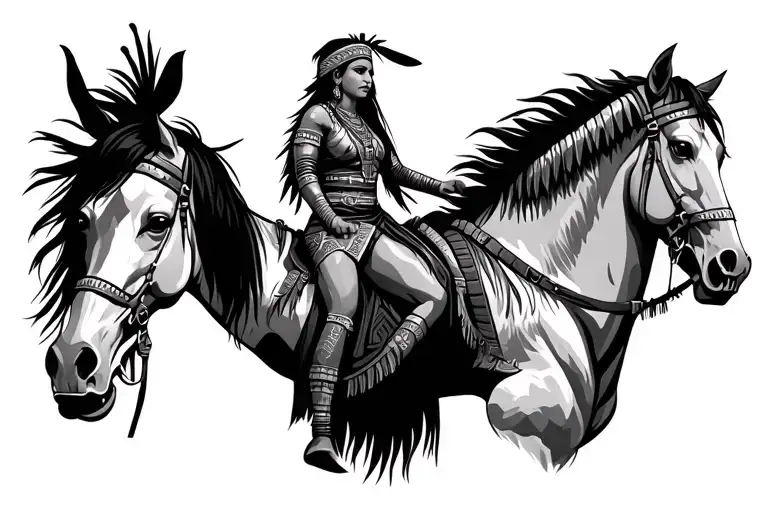 Native Cherokee Warrior On Horse Bones Showing Her Teeth