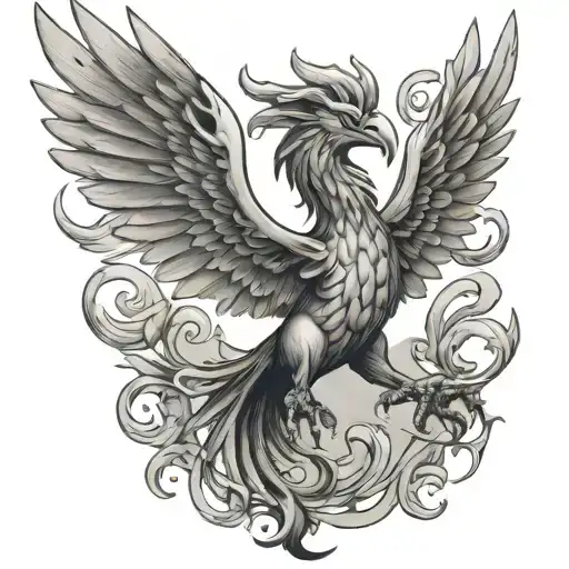 Magestical Liverbird Tattoo In Chest Chest With Wings Wide Spread And Tail Like Dragon