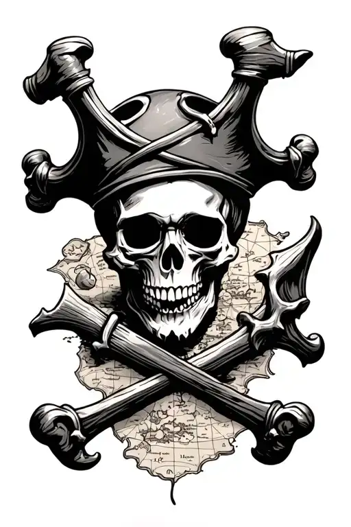 Skull Pirate Treasure Map