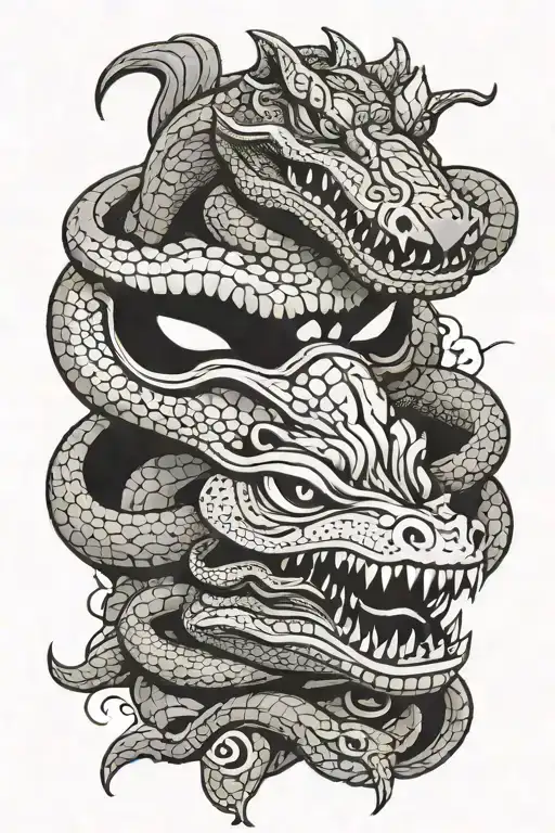 Alligator And Snake And Mask Split In Half