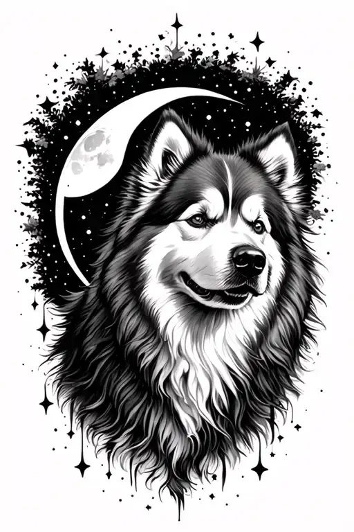 Samoyed Dog Moon Tattoo Design Inspired