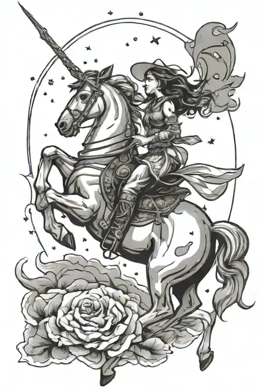 Capricorn Constellation Above Cowgirl On Horse Galloping