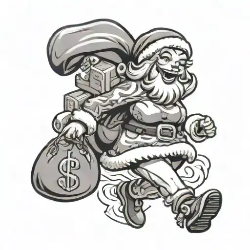 Women Santa Running With A Money Bag