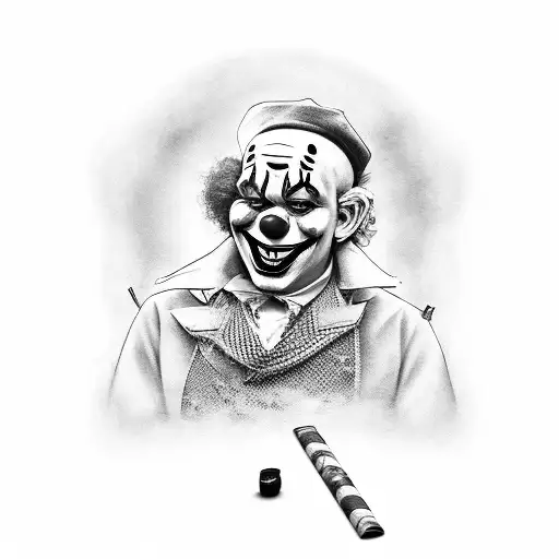 Clown Maak With Cigarette And Gun