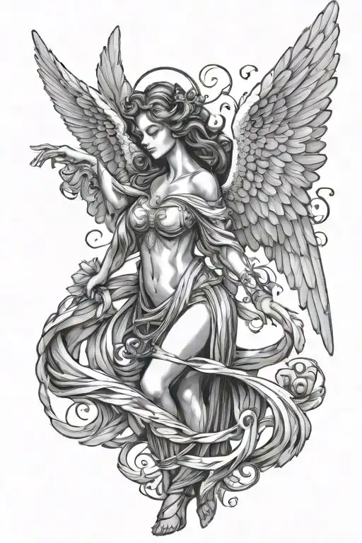 Angel Girl With Wings In Full Growth