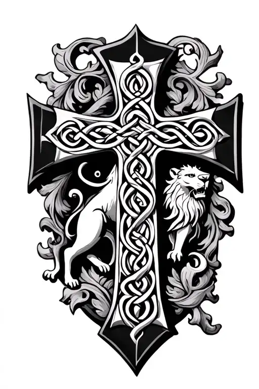 Celtic Cross With Dutch Lion In The Middle With A Background