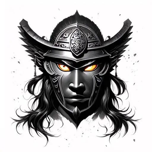 Realism Japanese Samurai Mask Glowing Eyes