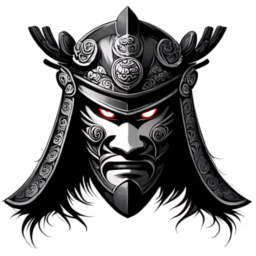 Japanese Samurai Mask Glowing Eyes