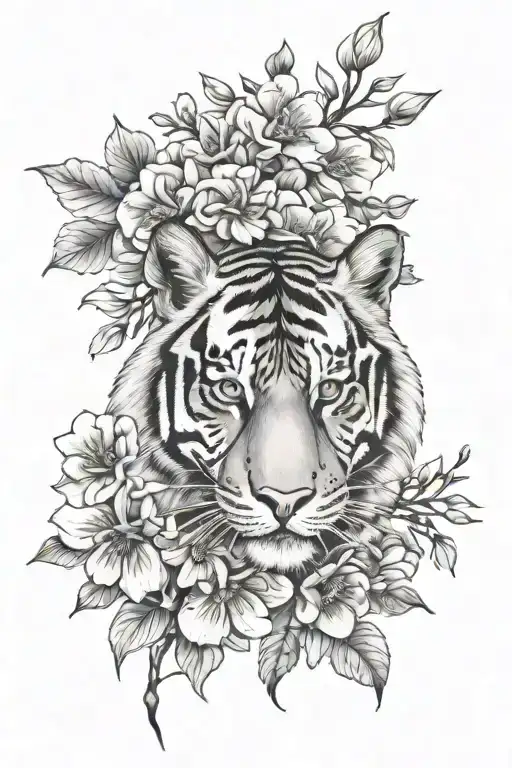Tiger Face And Blossom Flowers