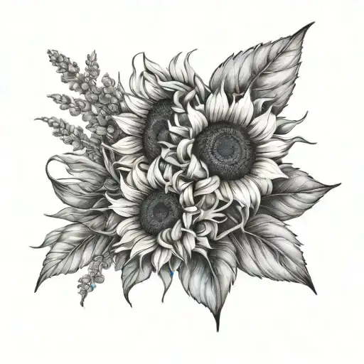 Sunflower And Lavender Boquet Held Together