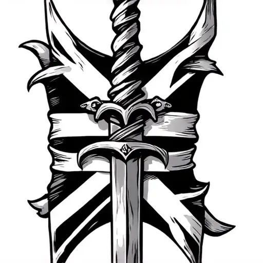 Leister Spear With Union Jack Wrapped Around It In Color