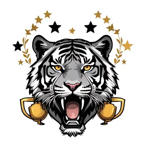 A Tiger With A Trophy And 8 Stars