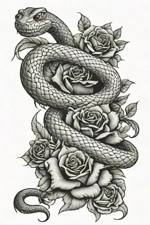 Snake And Roses Wrapped Around Name Nazhyri