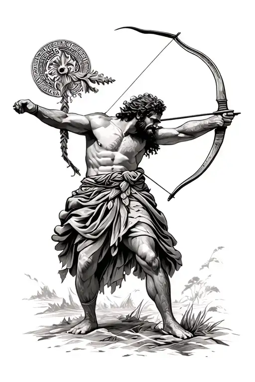 Odysseus With Bow And Arrow With Greek Pattern Incorporating