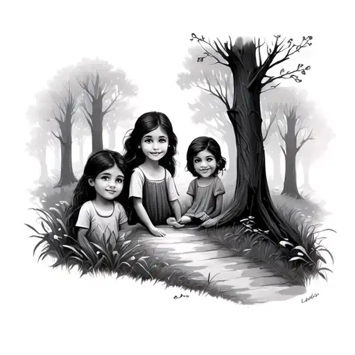 Mom 5 Kids Woods Path Winding