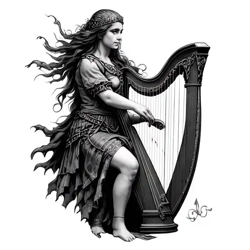 Scottish Shieldmaiden Playing Harp