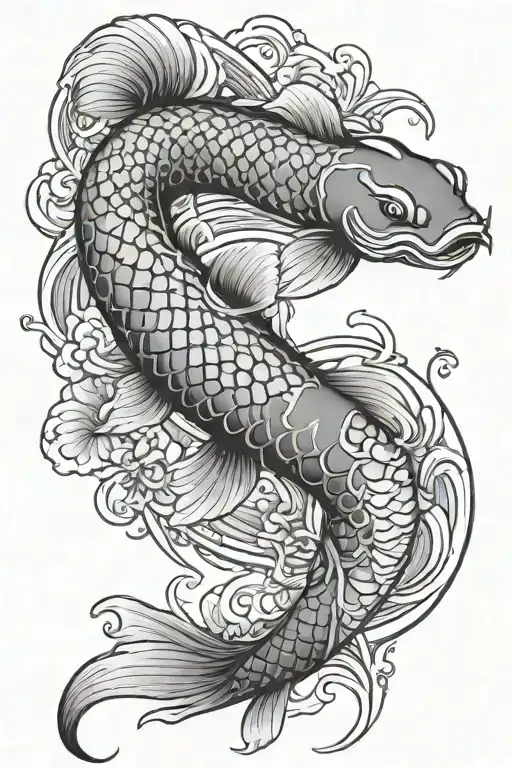 Japanese Koi Fish Swimming With Snake Wrapped
