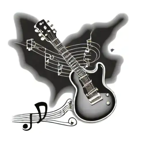 Design A Music-themed Tattoo Featuring A Guitar And Musical Notes