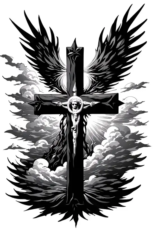 Cross Surrounded With Clouds And Sun Shining With Nothing On The Cross