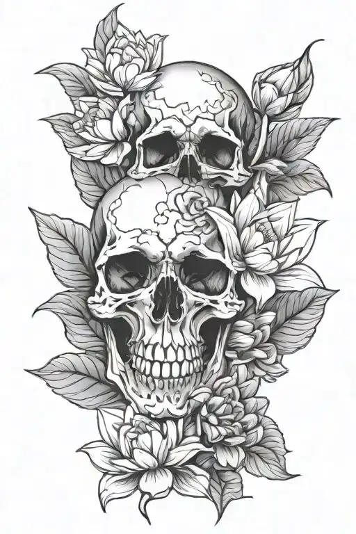 Skull And Lotus Flowers