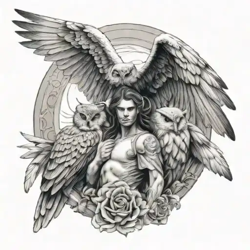 Angel With An Owl And An Eagle