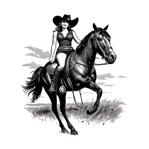Cowgirl Pinup On Horse American Traditional