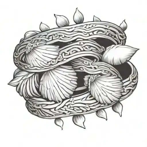 Eternity Line Band Tattoo With Shells For Upper Arm