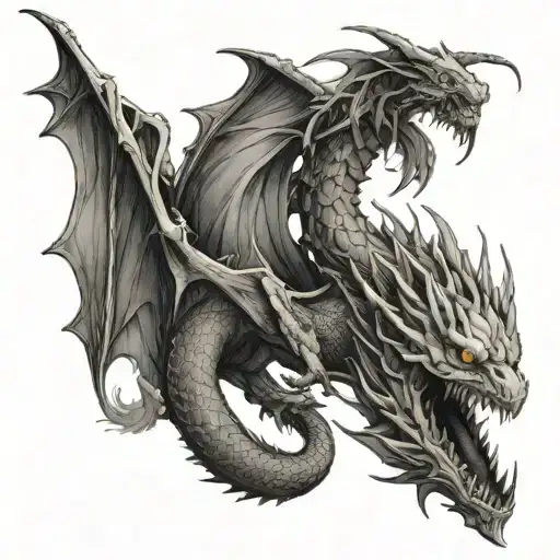 Fine Line Tattoo Dragon Tail Says Long Live