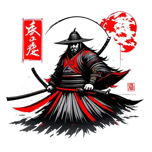 Samurai And Mt Fuji Background Red